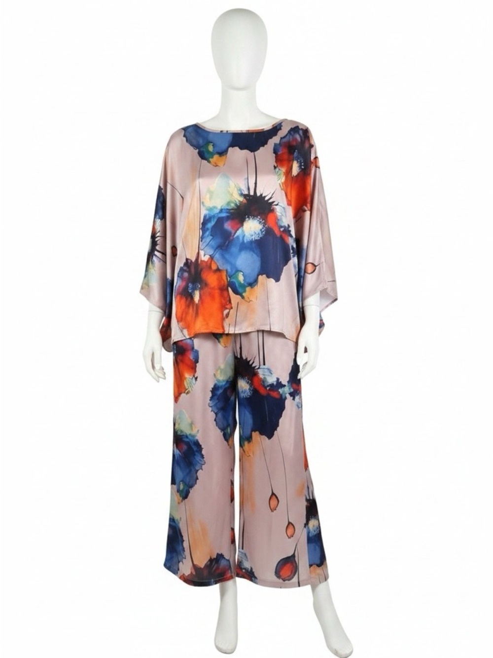 Abstract Elegant Muti-Colored Pant Set. Flowy Floral Fun Everyday Wear